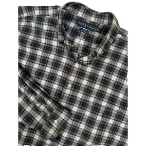 Ralph Lauren Blake XL Tall Plaid Long Sleeve Cotton Button Down Green Blue Shirt